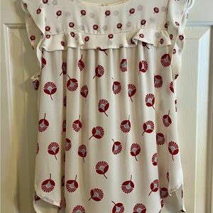 LOFT Cream and Red Patterned Blouse